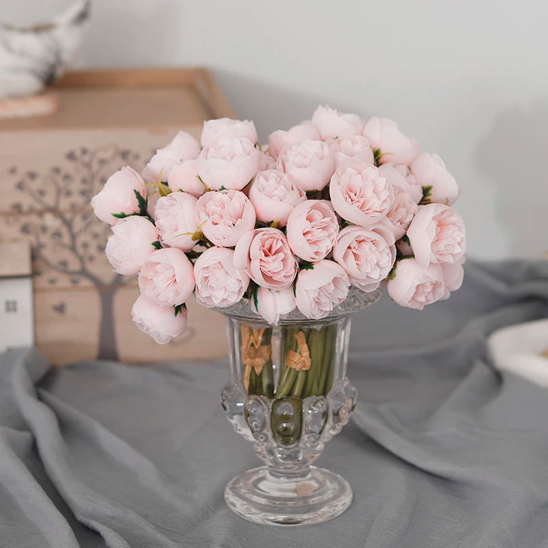 bouquet de 27 roses et pivoines artificielles en soie décoratif - vue 4 sur 12