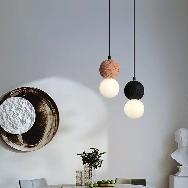 suspension LED boule ciment intérieur moderne nordique - vue 8 sur 12
