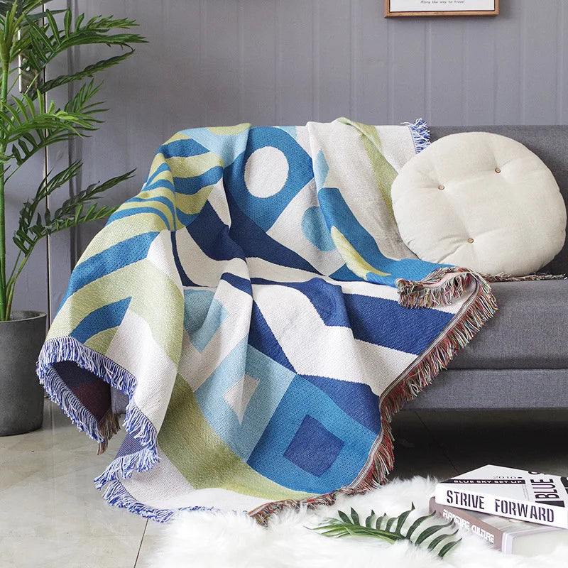 Serviette de canape jacquard nordique motif geometrique automne
