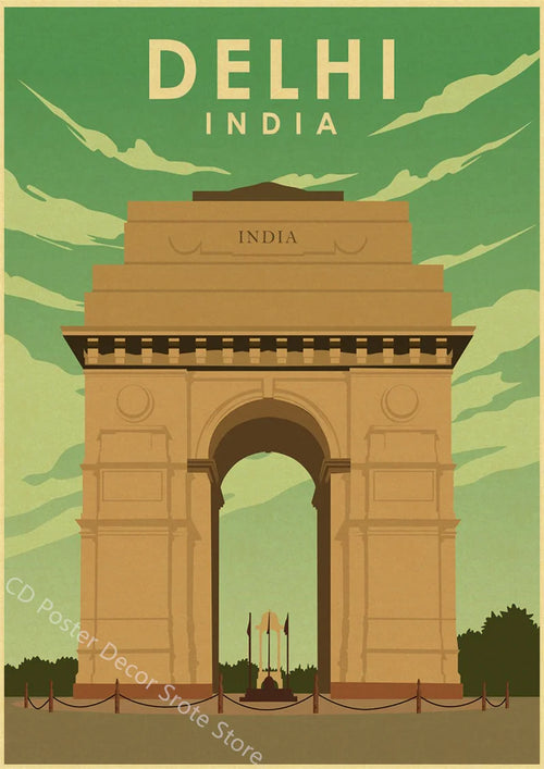 affiche rétro des villes du monde monument architecture décoration murale