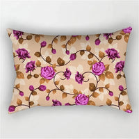 housse de coussin décorative motif arc-en-ciel fleurs rouges roses