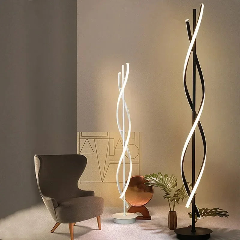 Lampadaire LED moderne en spirale en aluminium pour canapé à côté de la chambre à coucher salon décoration intérieure verticale salle d'étude chevet maison lumière - vue 7 sur 8