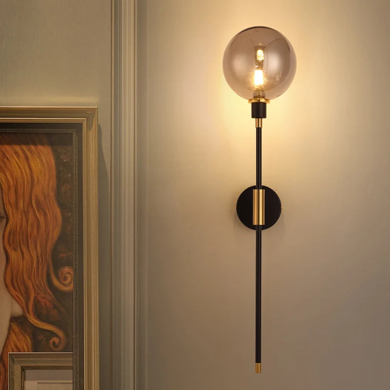 applique murale led moderne en fer avec boule de verre décorative