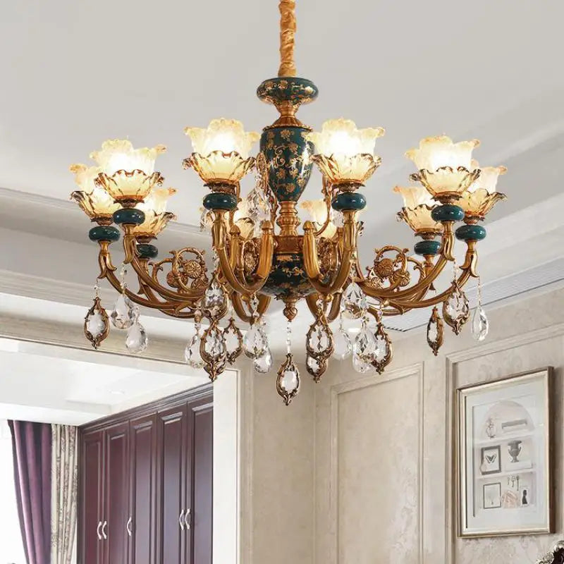 lustre en céramique avec éclairage cristal pour décoration intérieure