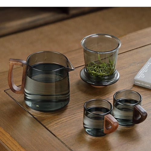 Théière en verre portative avec tasses style moderne