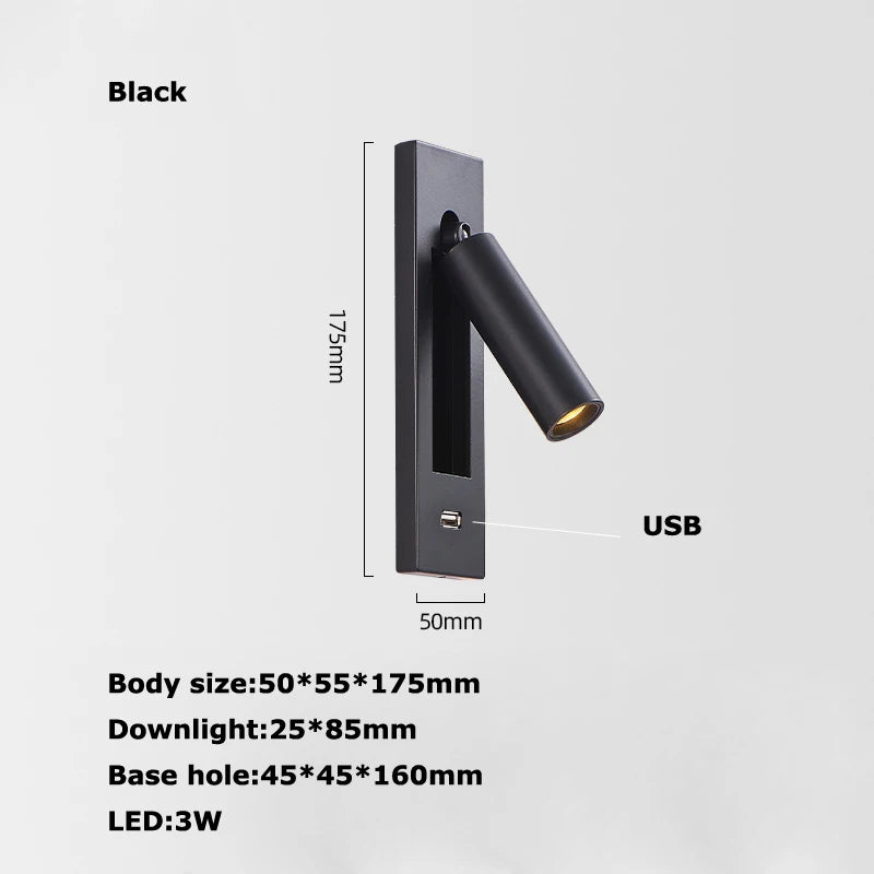 applique murale led rotative avec interrupteur pour lecture