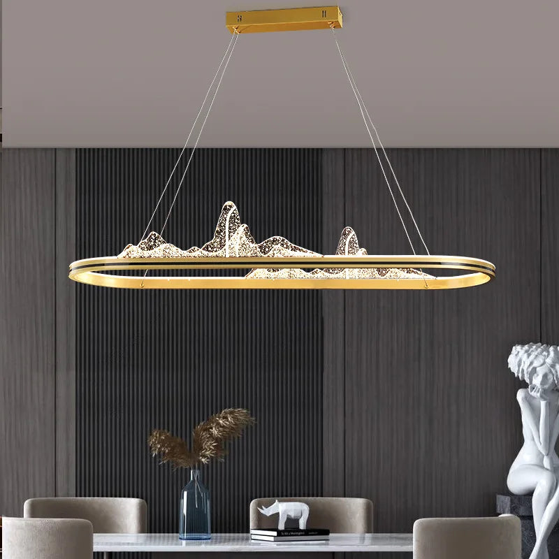 SANDYHA Neige Montagne Style Chinois Lustres Designer Paysage Créatif Lampe À LED Salon Salle À Manger Bar Décor Suspension