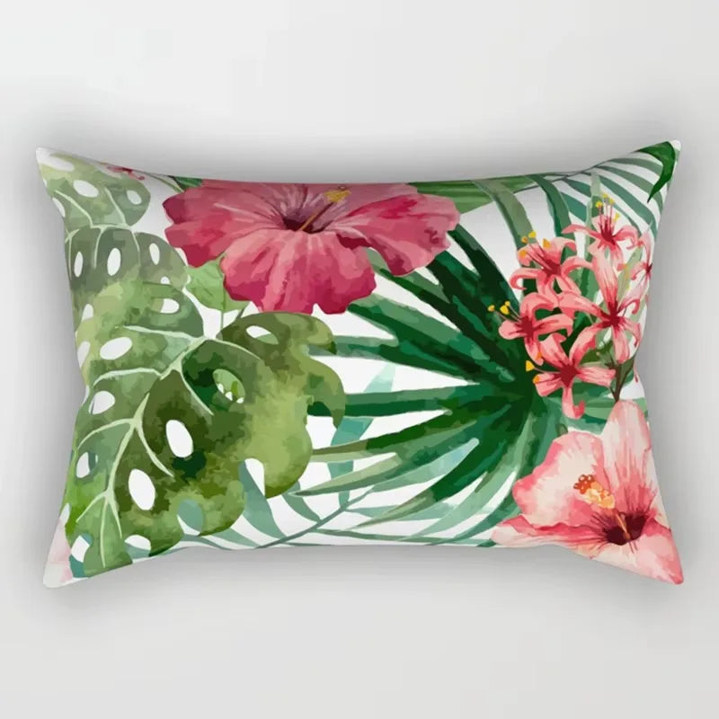 housse de coussin rectangulaire motif fleurs tropicales 30 x 50 cm