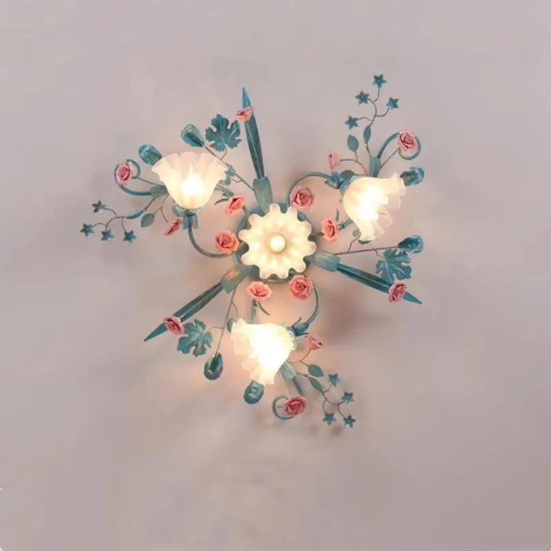 Plafonnier rétro en céramique fleurs et plantes lumineuses