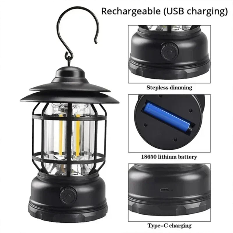 lot de 2 lanternes de camping usb rechargeables étanches pour randonnée et pêche - vue 9 sur 8