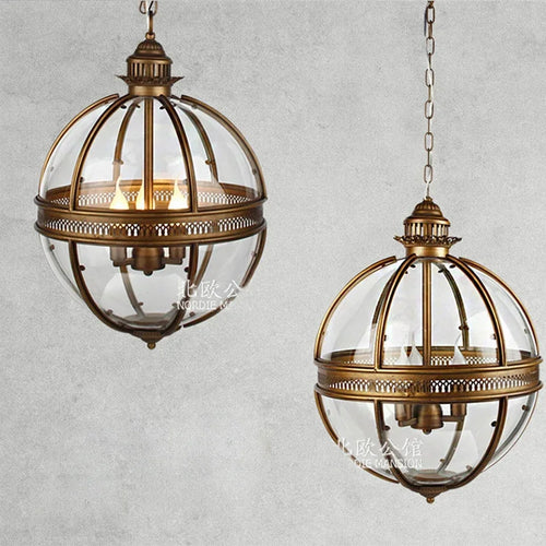 lustre sphérique rétro en fer et verre brillant