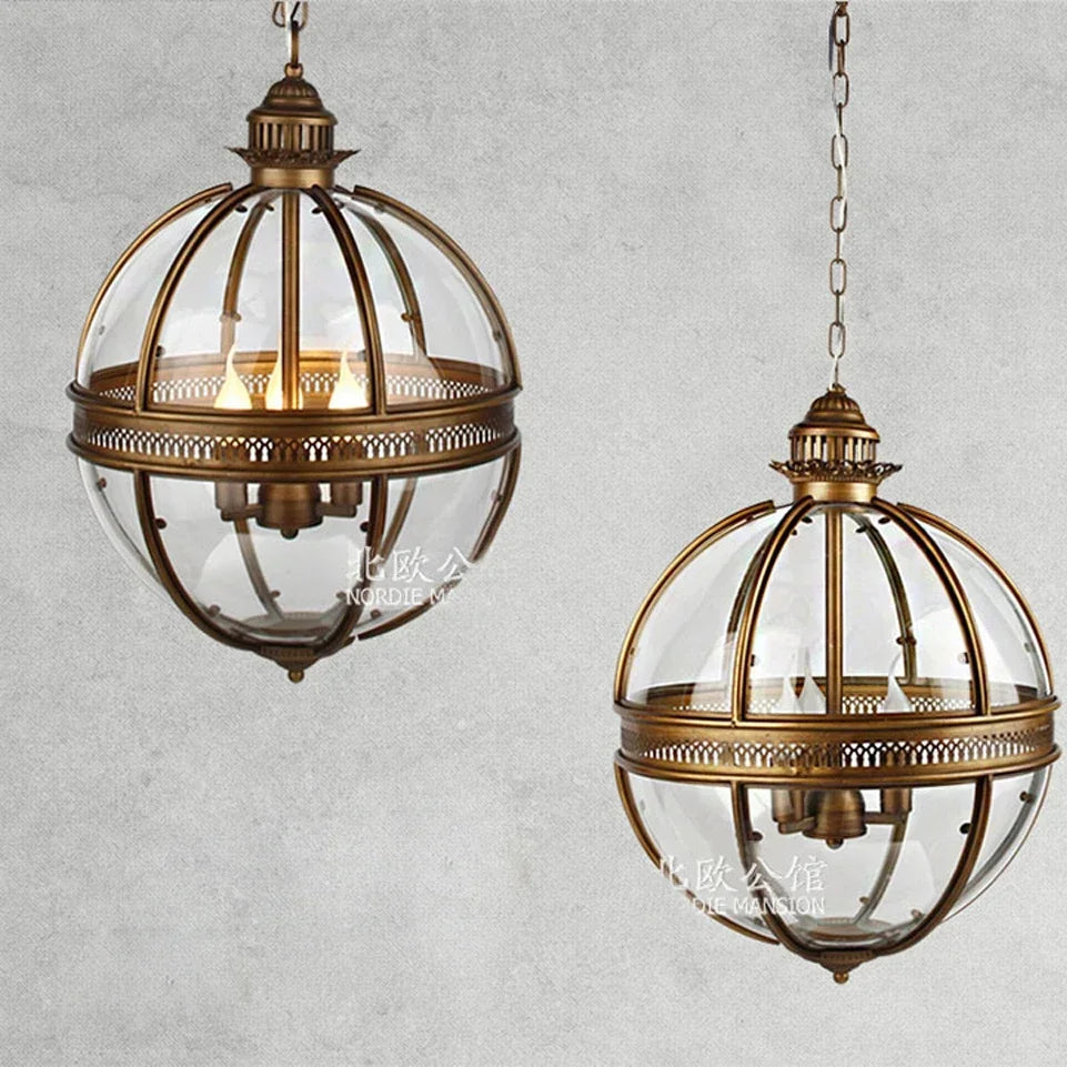 lustre sphérique rétro en fer et verre brillant - vue 6 sur 11