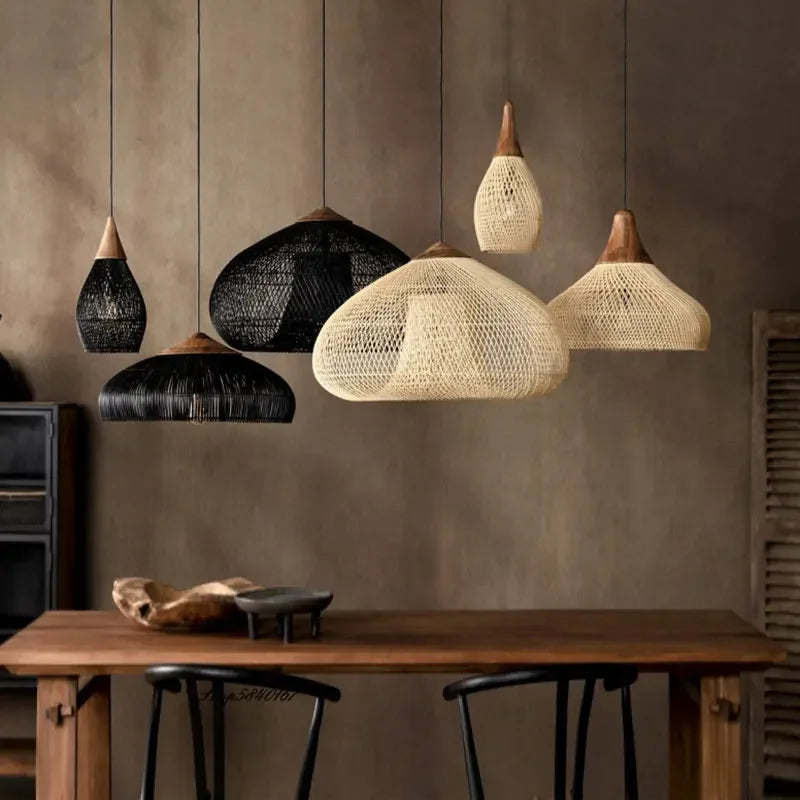 Suspension vintage d'Asie du Sud-Est Lampes en rotin de haute qualité Salon Restaurant Cuisine Luminaires Loft Luminaires - vue 2 sur 21