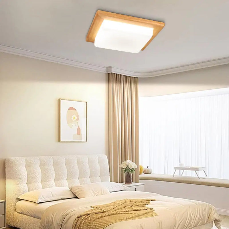 plafonnier carré moderne en bois avec leds design créatif