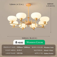 Walnut Wood Glass Brass, Wabi-sabi Modern Vintage style, chandelier lights for Living room, Bedroom, dining room, study