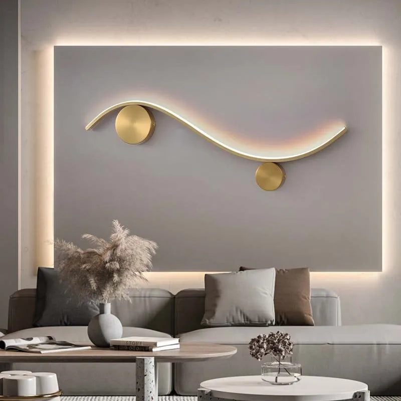 applique murale moderne cuivre or ligne décor salon escalier éclairage intérieur lustre - vue 2 sur 14