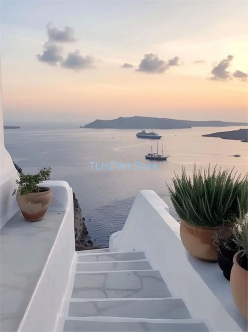 affiches modernes de paysage sur la côte d'été de grèce santorin