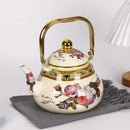 Bouilloire émail vintage motif floral poignée dorée 15l