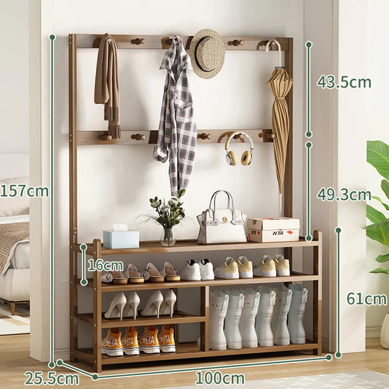cintre multifonctionnel avec étagère à chaussures et porte-manteaux - vue 10 sur 11