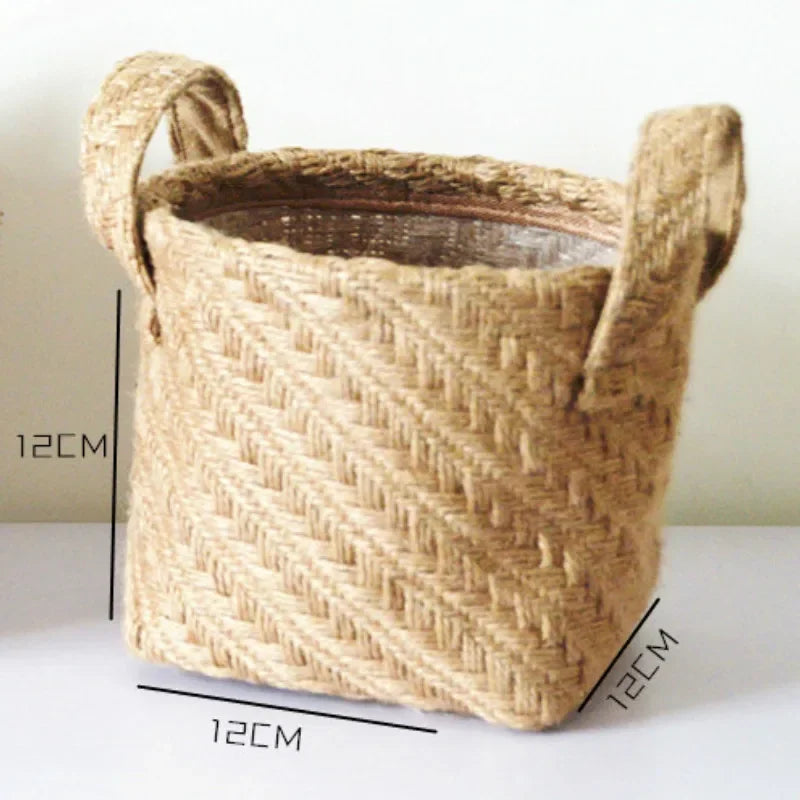 panier de rangement en toile de jute tissée multifonctionnel - vue 5 sur 8