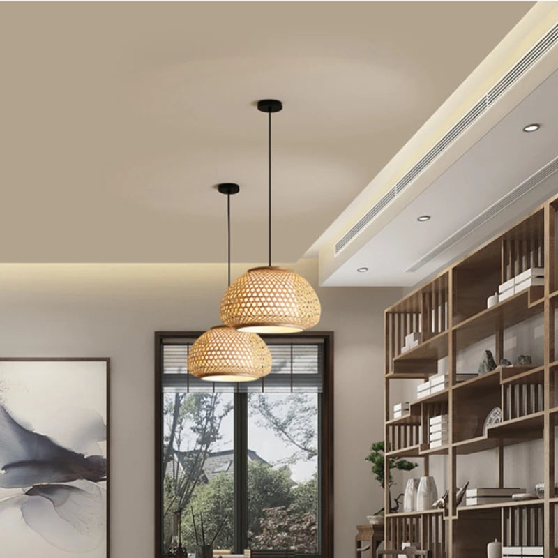 lustre en bambou tricoté à la main suspension décorative pour maison - vue 4 sur 10