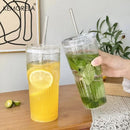 Gobelet verre rayé 600 ml avec couvercle paille
