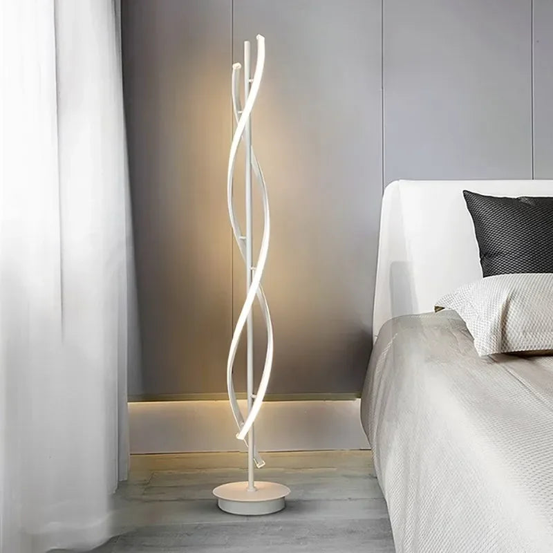 Lampadaire LED moderne en spirale en aluminium pour canapé à côté de la chambre à coucher salon décoration intérieure verticale salle d'étude chevet maison lumière - vue 5 sur 8