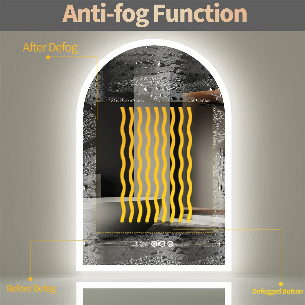 miroir LED arqué intelligent avec affichage température et heure antibuée - vue 5 sur 7