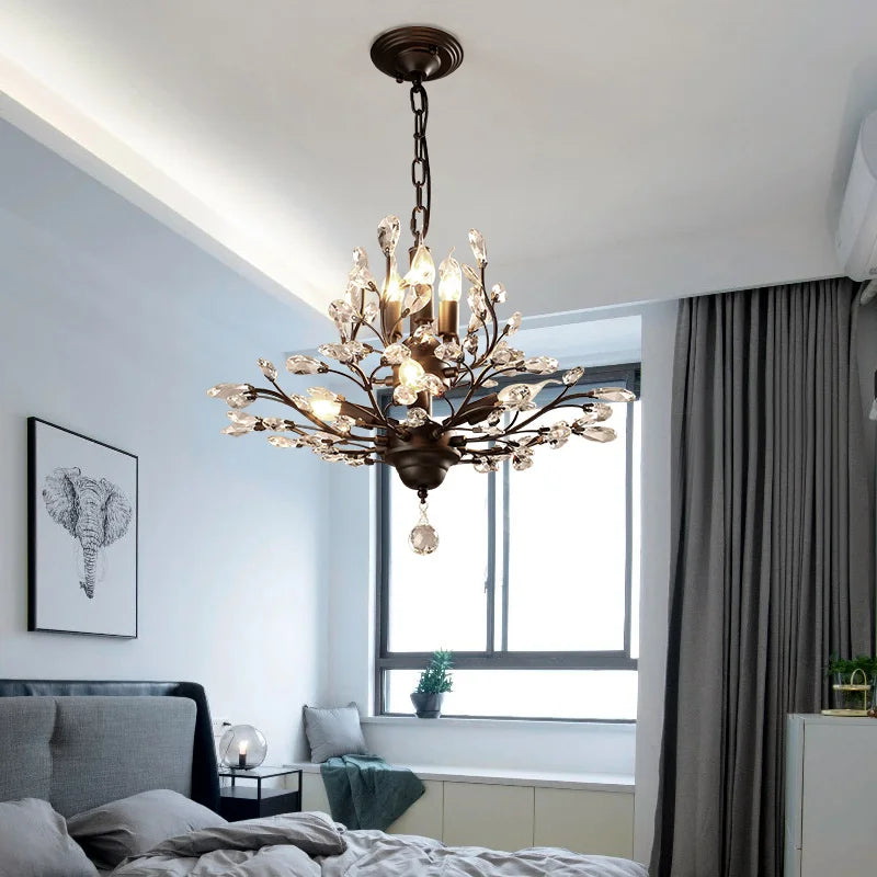 Vintage bougie suspension nordique LED lustre en cristal pour salon chambre cuisine Villa hôtel Hall luminaire
