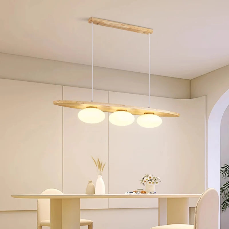 lustre en bois massif avec suspension en verre artistique