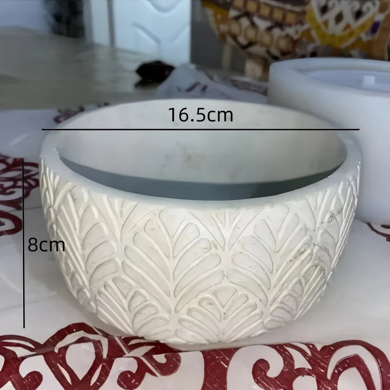 moule en silicone pour pot de fleurs béton motif feuilles
