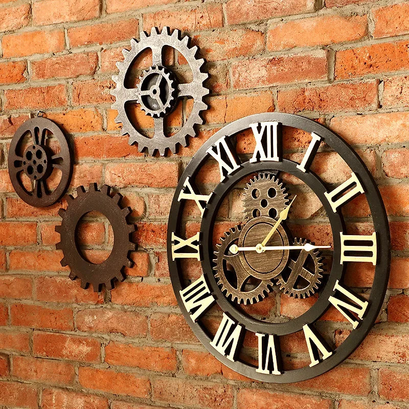 horloge murale vintage en bois artisanale rétro et décorative