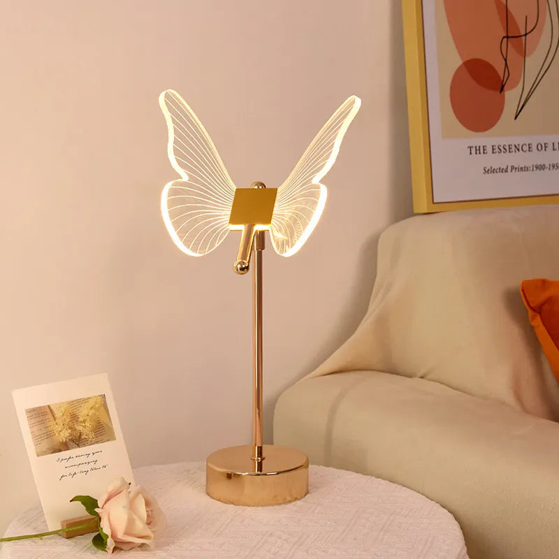 Lampe de table rétro or acrylique papillon LED lampe de bureau hôtel villa art décor LED lampe de table salon chevet LED veilleuses