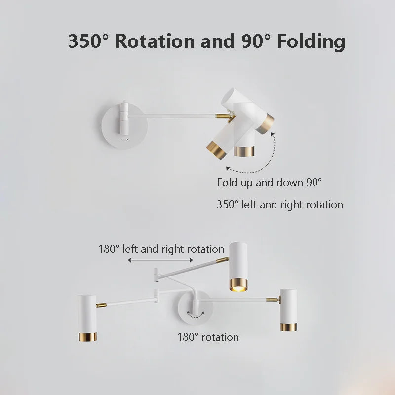 applique murale pliante moderne avec éclairage led pivotant