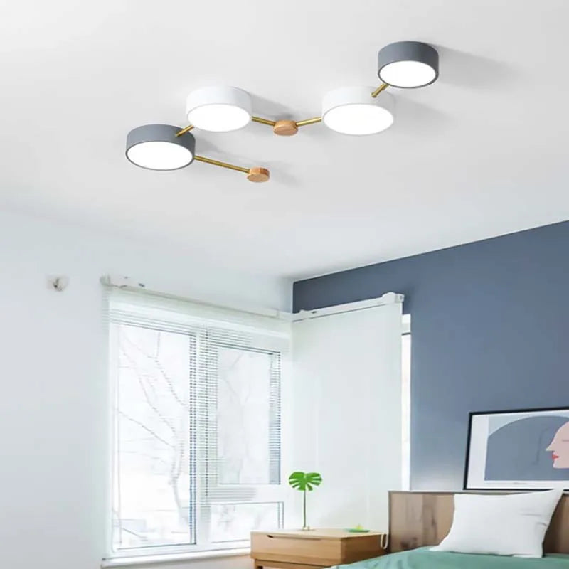 plafonnier nordique led bois macaron 3-8 têtes éclairage décoratif
