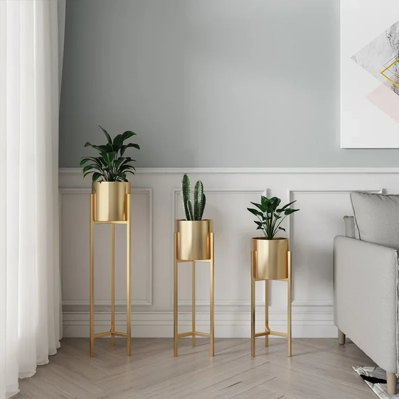 support de fleurs doré en fer pour décoration intérieure