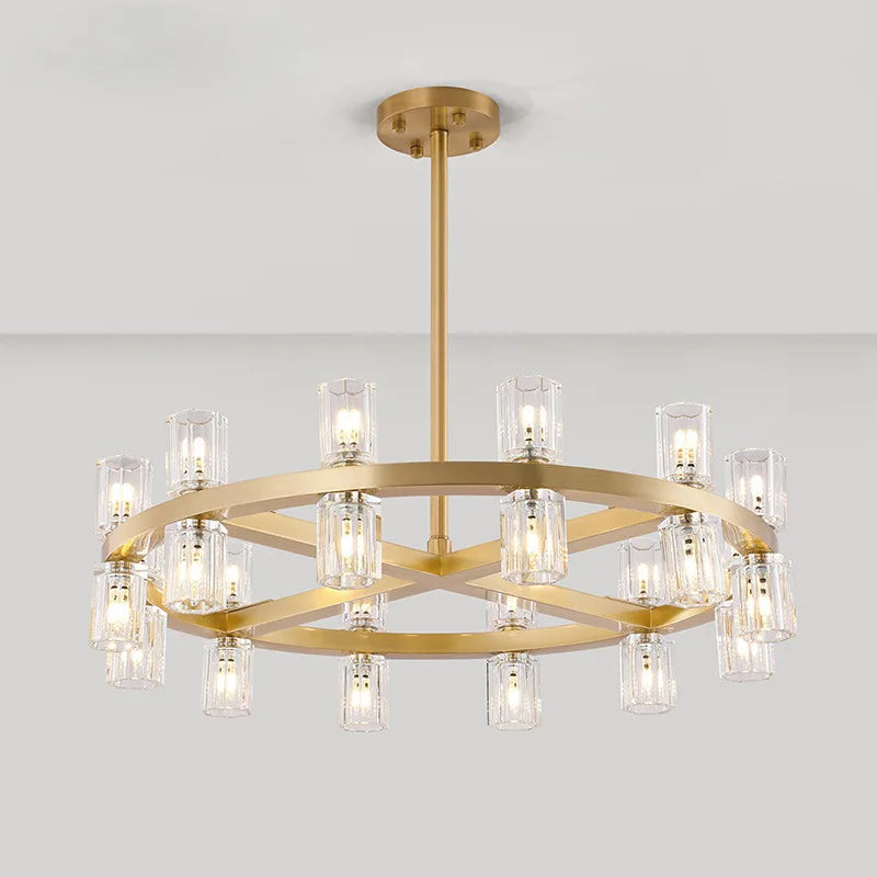 lustre en laiton et cristal pour décoration de luxe - vue 5 sur 17