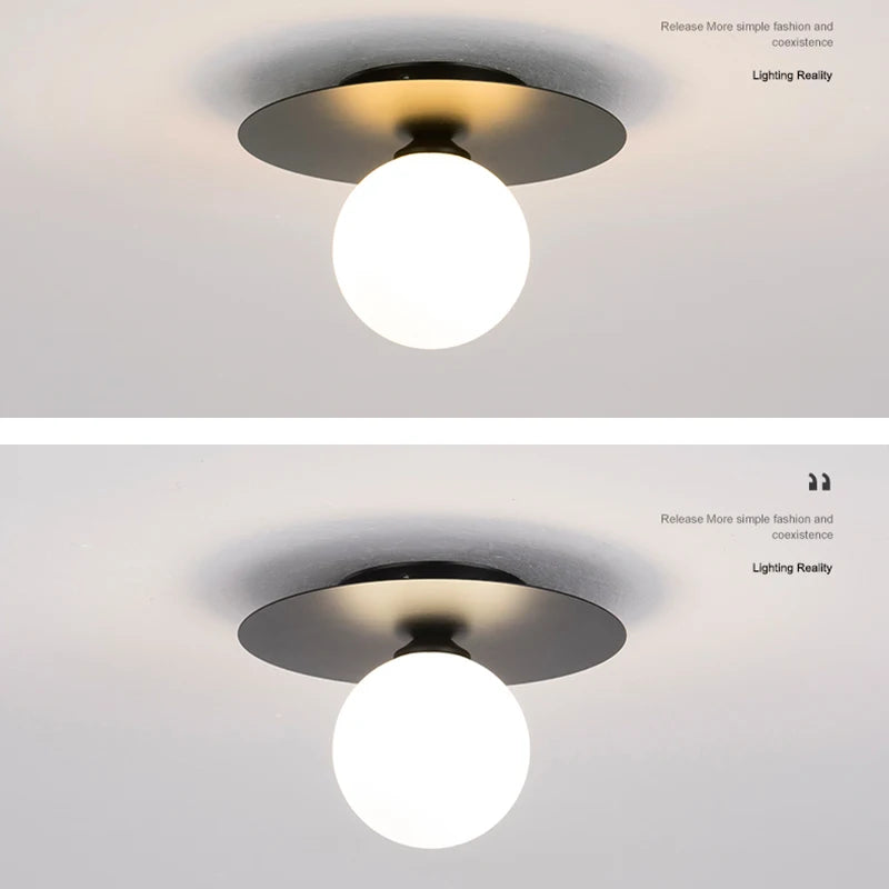 plafonnier led or noir boule verre intérieur chambre salon - vue 6 sur 10