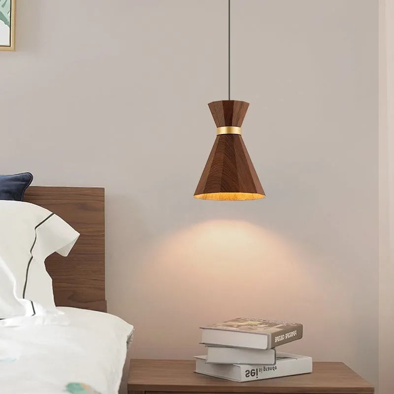 Suspension nordiques en Grain de bois LED lampes suspendues en fer minimaliste pour étude chambre salon salle à manger luminaires de décoration intérieure