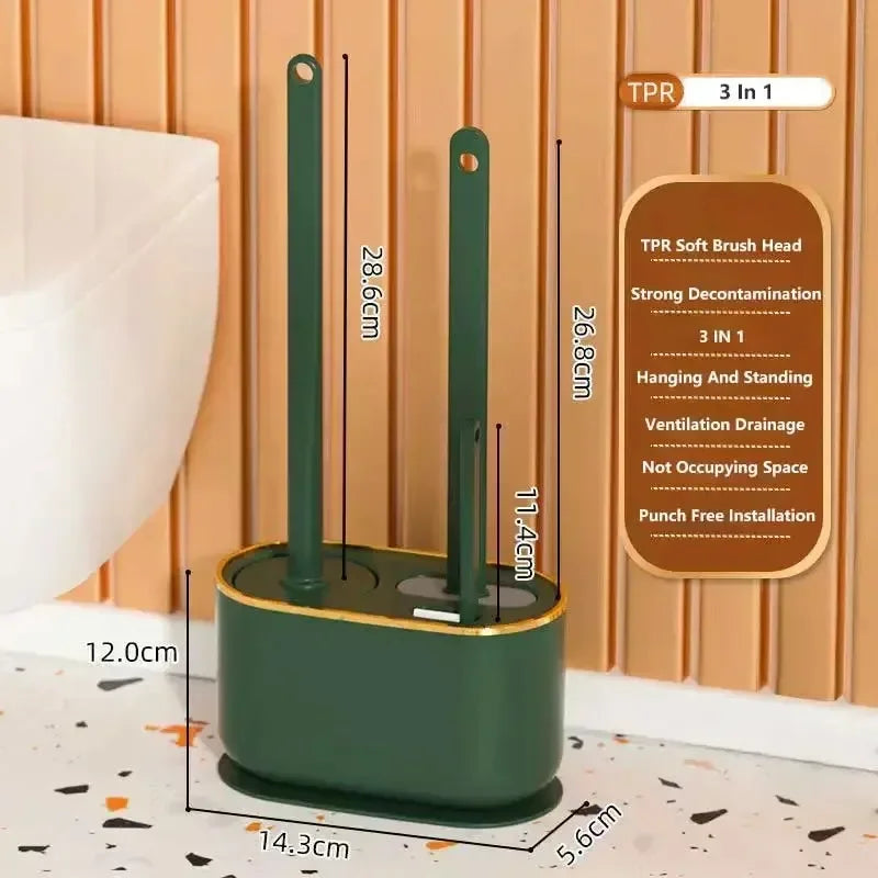 Brosse de toilette multifonctionnelle sans perforation avec support en silicone