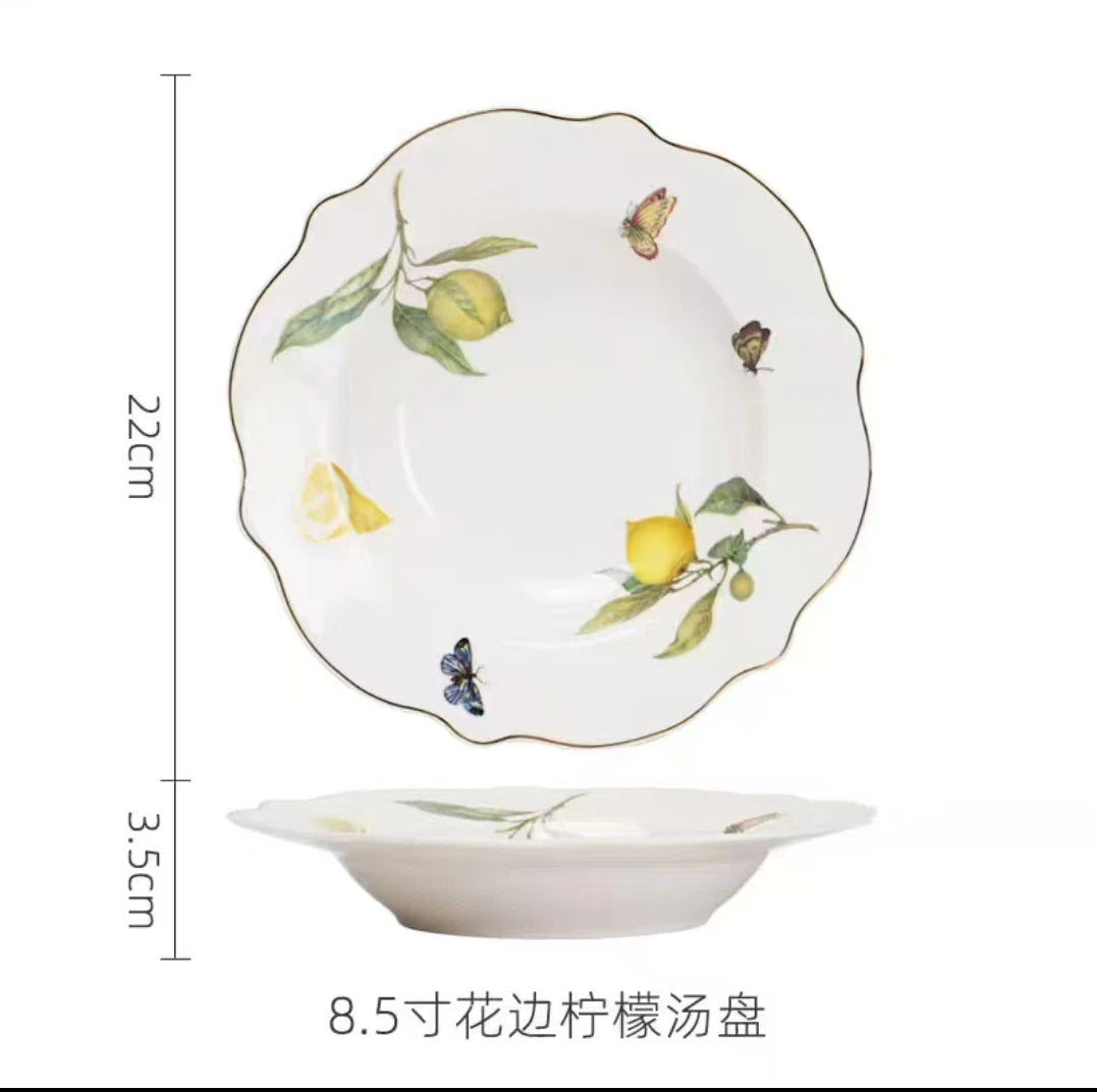 Assiette ceramique motif citron style europeen cuisine