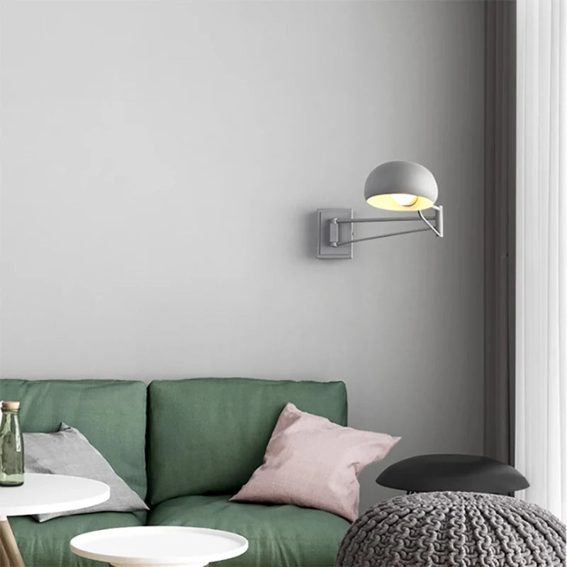 applique murale moderne en métal réglable à bras long avec interrupteur