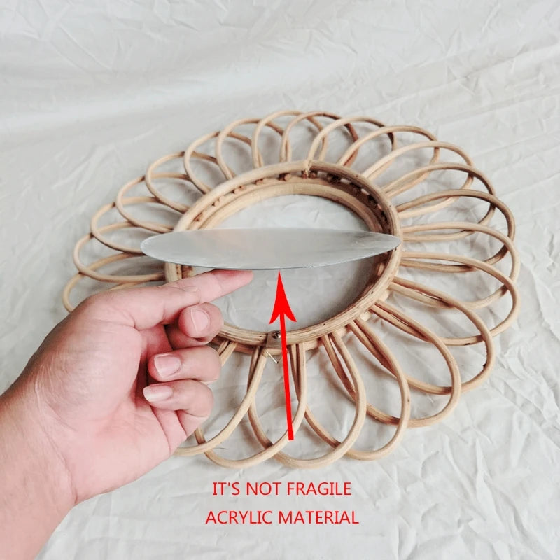 miroir rond en rotin décoration artistique pour intérieur - vue 6 sur 7
