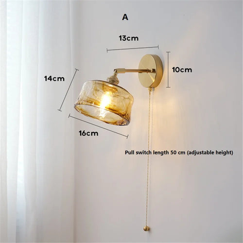 applique murale rotative rétro en verre cuivré avec interrupteur
