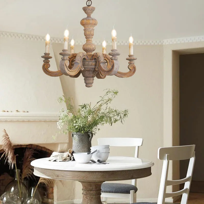lustre en bois sculpté et verre de murano rétro élégant - vue 6 sur 12