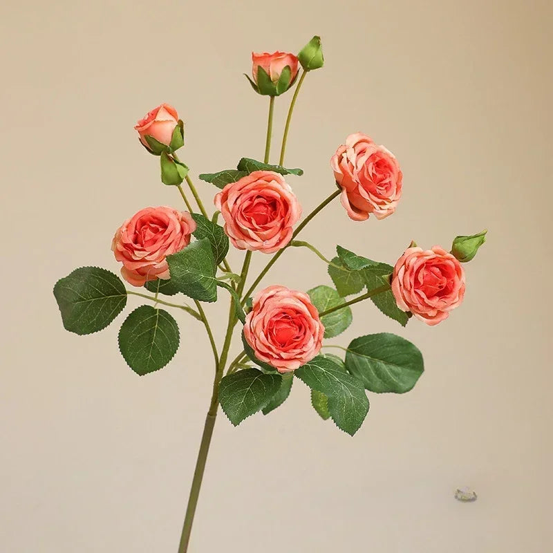 branches de roses artificielles à 7 têtes en soie décoratives - vue 4 sur 7