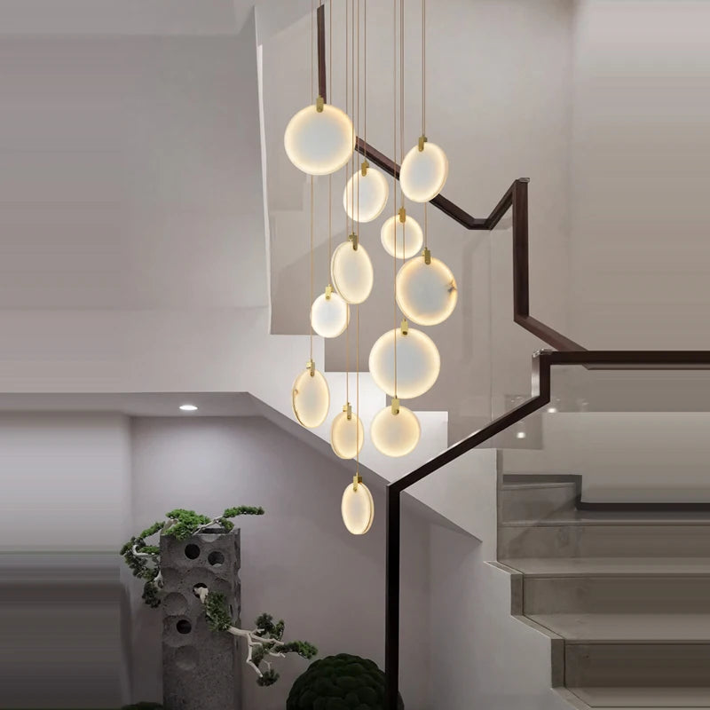 suspension led postmoderne en acier inoxydable et marbre - vue 3 sur 25