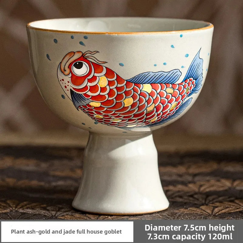Tasse à thé chinoise motif arowana en céramique