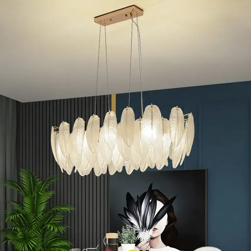 Feather Glass Led Chandelier Pendant Lights Suspension Hanging Lamp for Living Room Bedroom - vue 6 sur 12