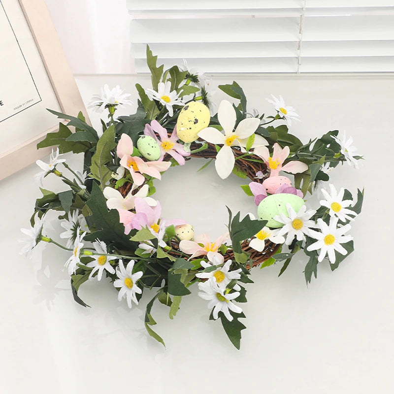 couronne décorative de Pâques avec lapin et œufs suspendus - vue 5 sur 12
